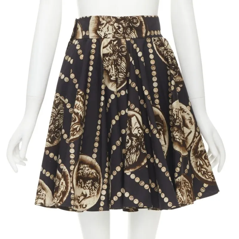 Dolce & Gabbana Coin Flared Skirt Black Cotton Never worn - Front View