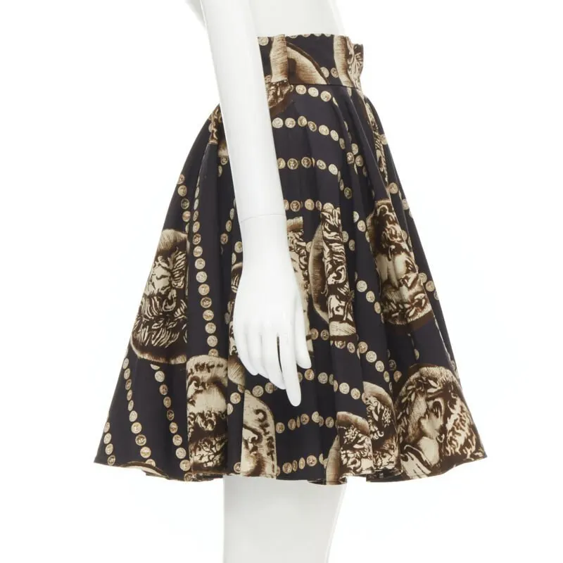 Dolce & Gabbana Coin Flared Skirt Black Cotton Never worn - Model View