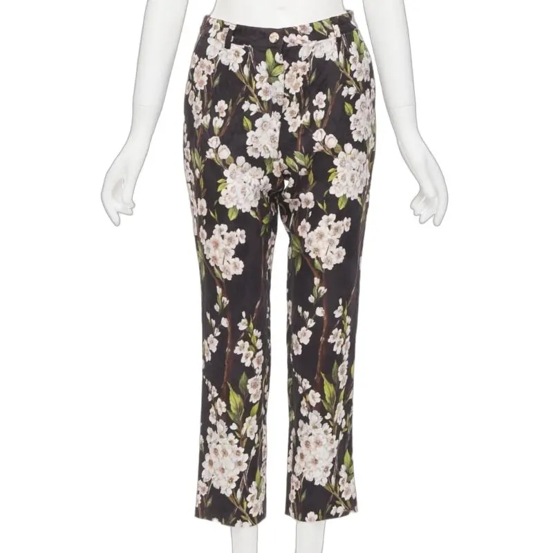 Dolce & Gabbana Floral Jacquard Pants Black Cotton Never worn - Front View