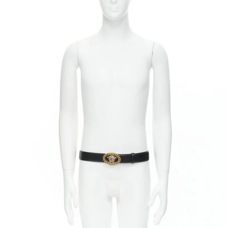Versace Scaled Blue Leather Belt Black Leather Never worn, with tag - Back View