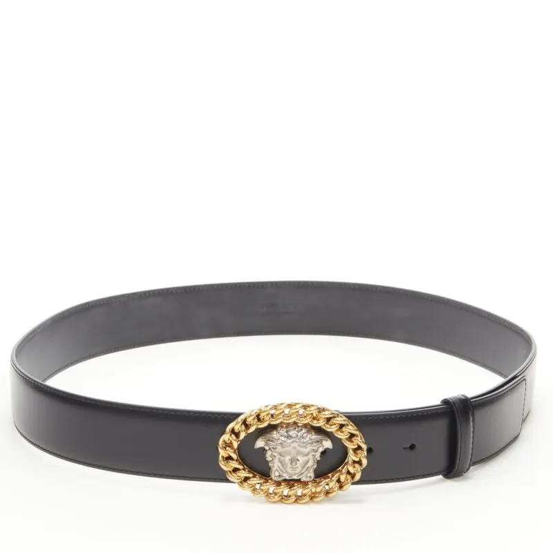 Versace Scaled Blue Leather Belt Black Leather Never worn, with tag - Inside View