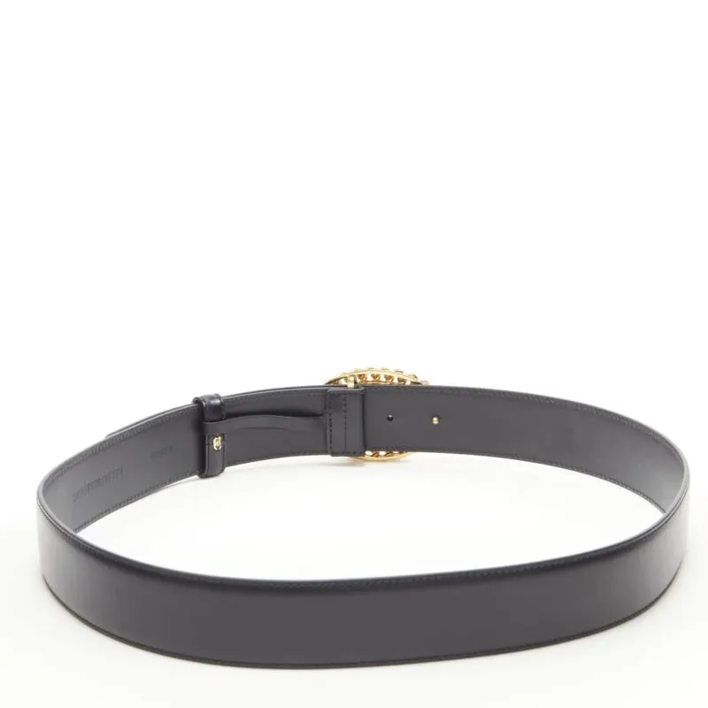 Versace Scaled Blue Leather Belt Black Leather Never worn, with tag - Model View