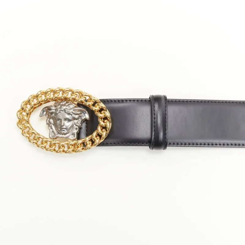 Versace Scaled Blue Leather Belt Black Leather Never worn, with tag - Box View