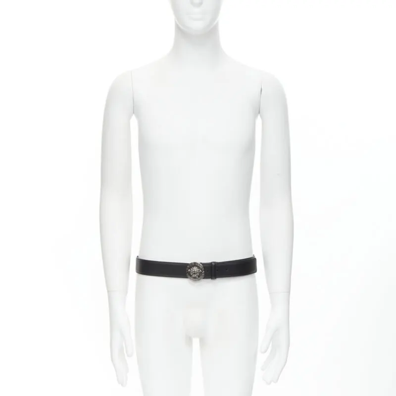 Versace Scaled Blue Leather Belt Black Leather Never worn - Back View