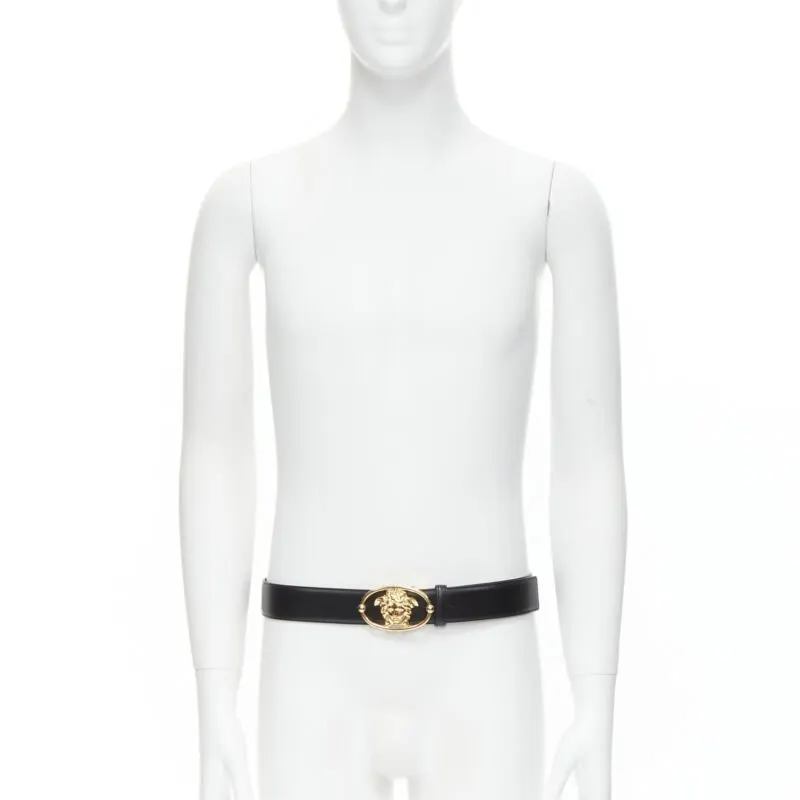 Versace Scaled Blue Leather Belt Black Leather Never worn, with tag - Back View