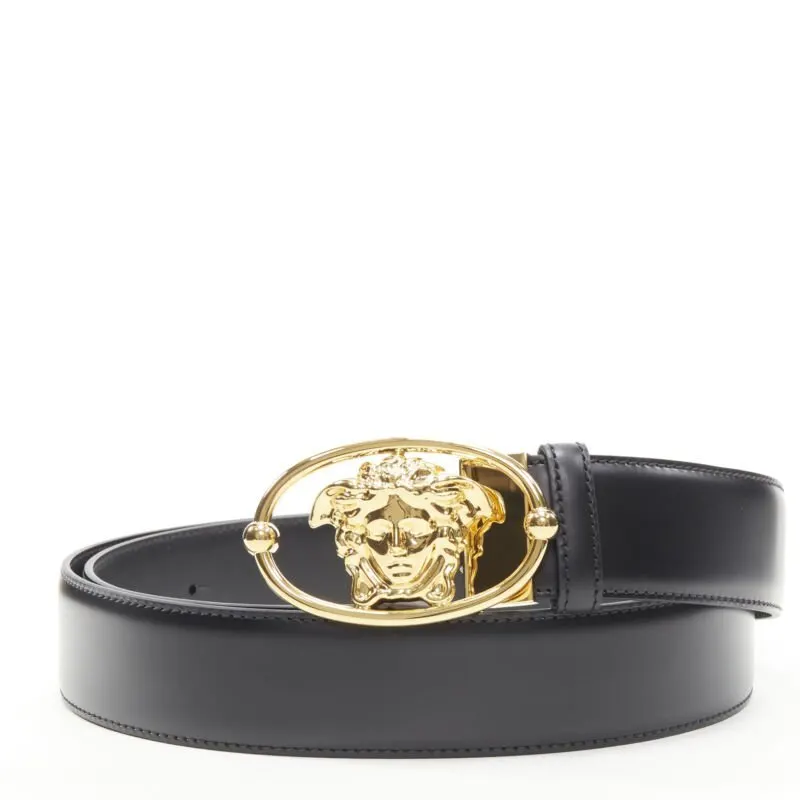 Versace Scaled Blue Leather Belt Black Leather Never worn - Front View
