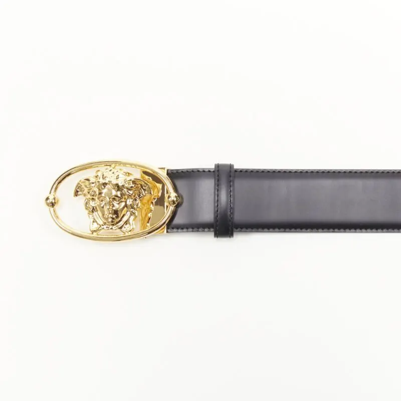 Versace Scaled Blue Leather Belt Black Leather Never worn - Box View