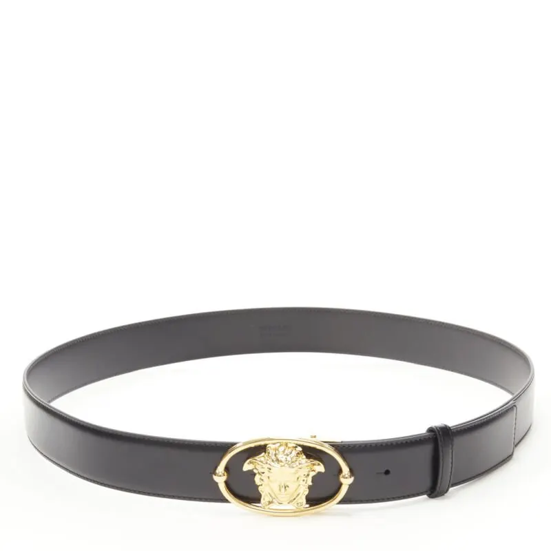 Versace Medusa Crystal Coin Belt Black Leather Never worn - Inside View