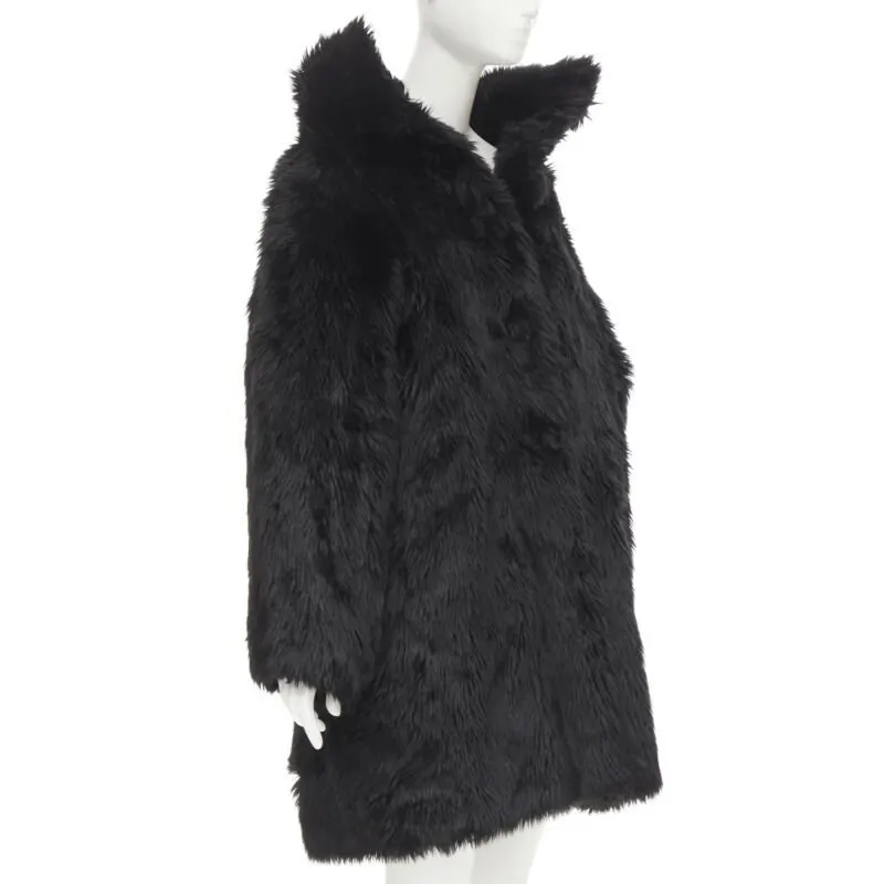 Balenciaga Black Fur Swing Coat Black Polyester Never worn, with tag - Inside View