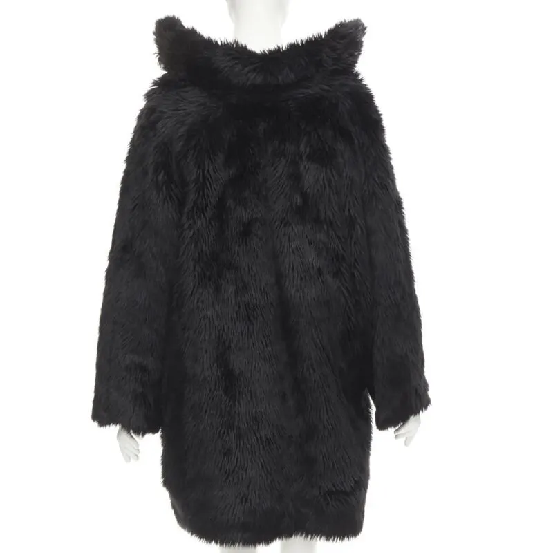 Balenciaga Black Fur Swing Coat Black Polyester Never worn, with tag - Box View