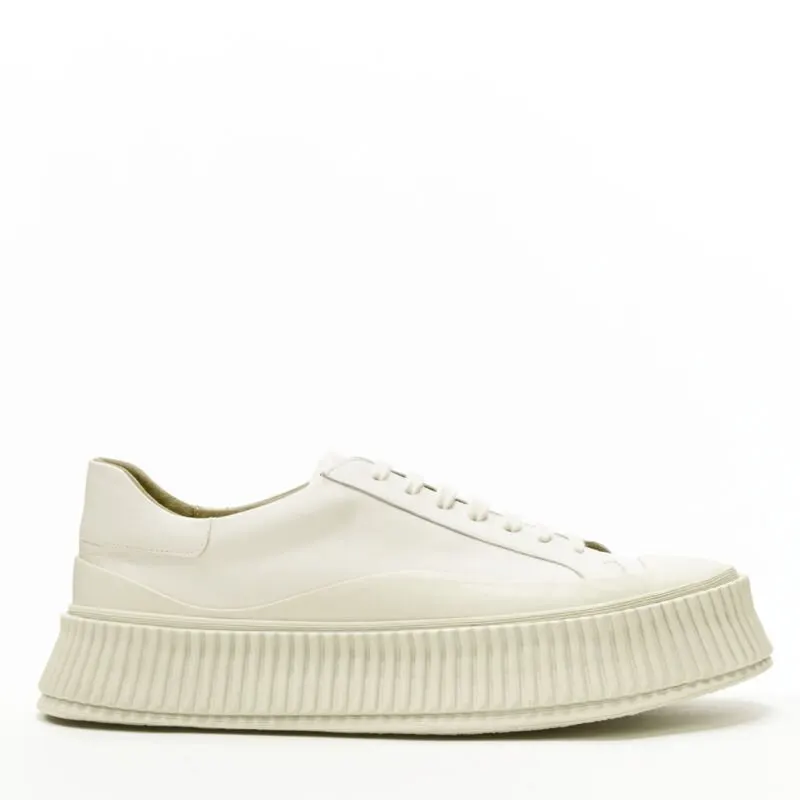 Jil Sander Beige Platform Sneakers Beige Leather Never worn - Front View