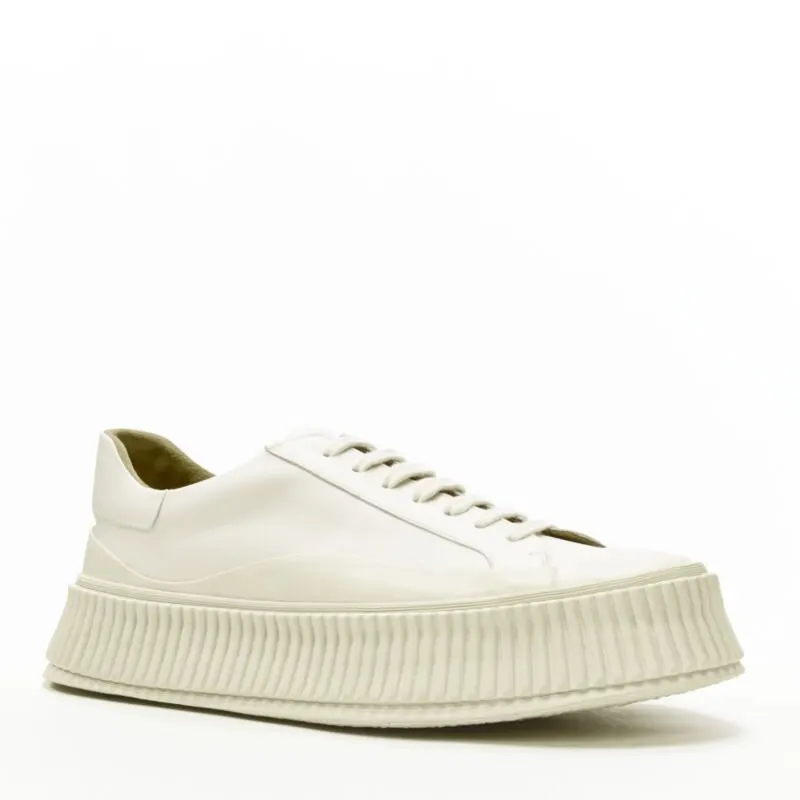 Jil Sander Beige Platform Sneakers Beige Leather Never worn - Back View