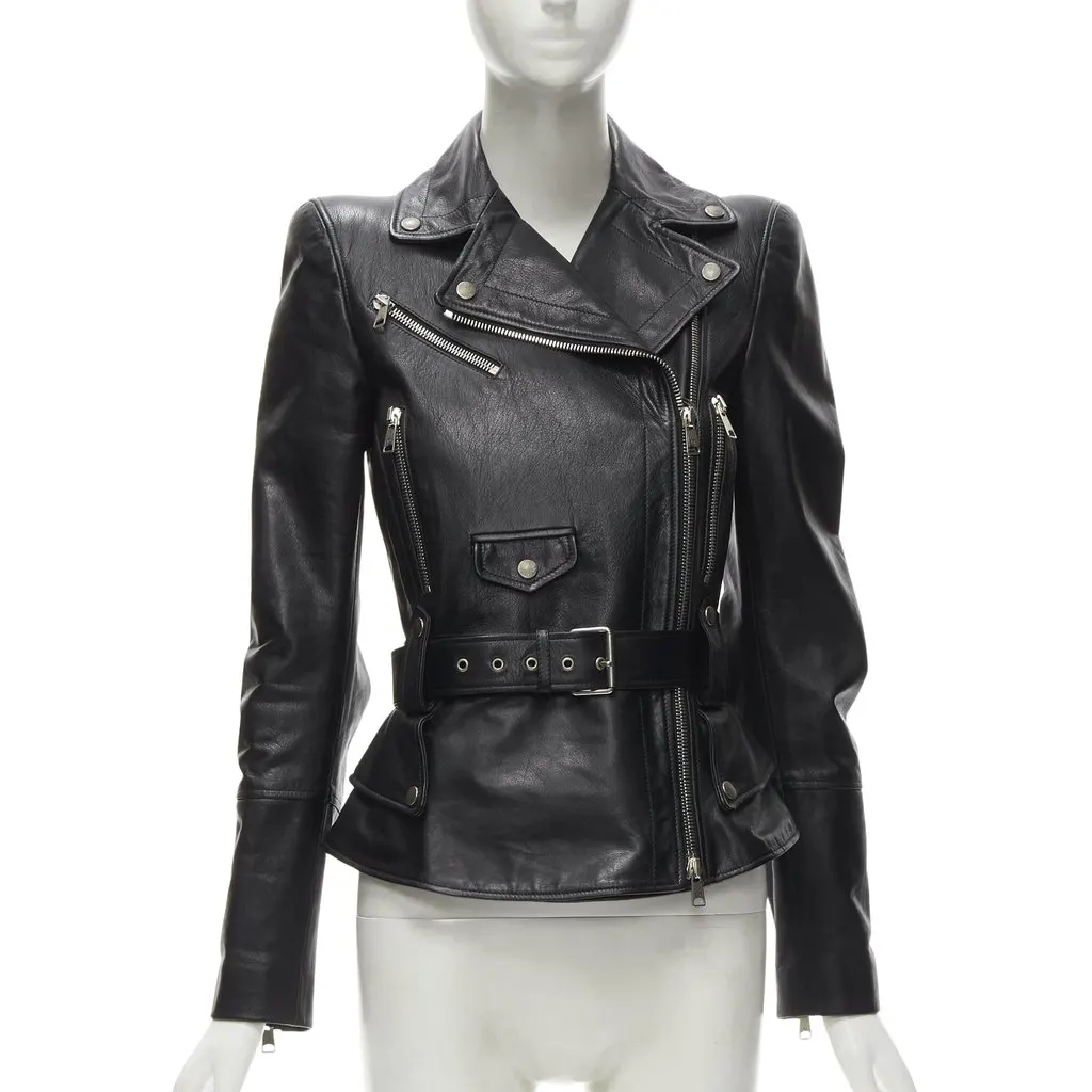 Alexander McQueen Black Leather Leather Jacket Black Leather Never worn, with tag - Front View