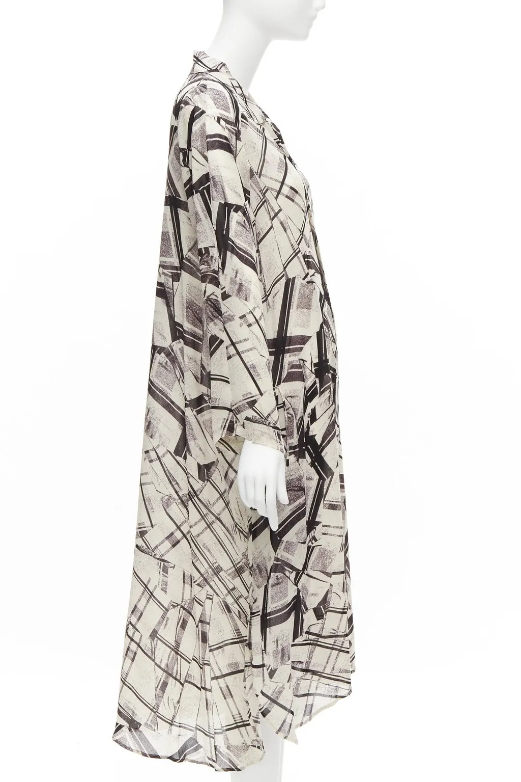 Yohji Yamamoto Patchwork Shirt Dress Beige Silk Never worn - Model View