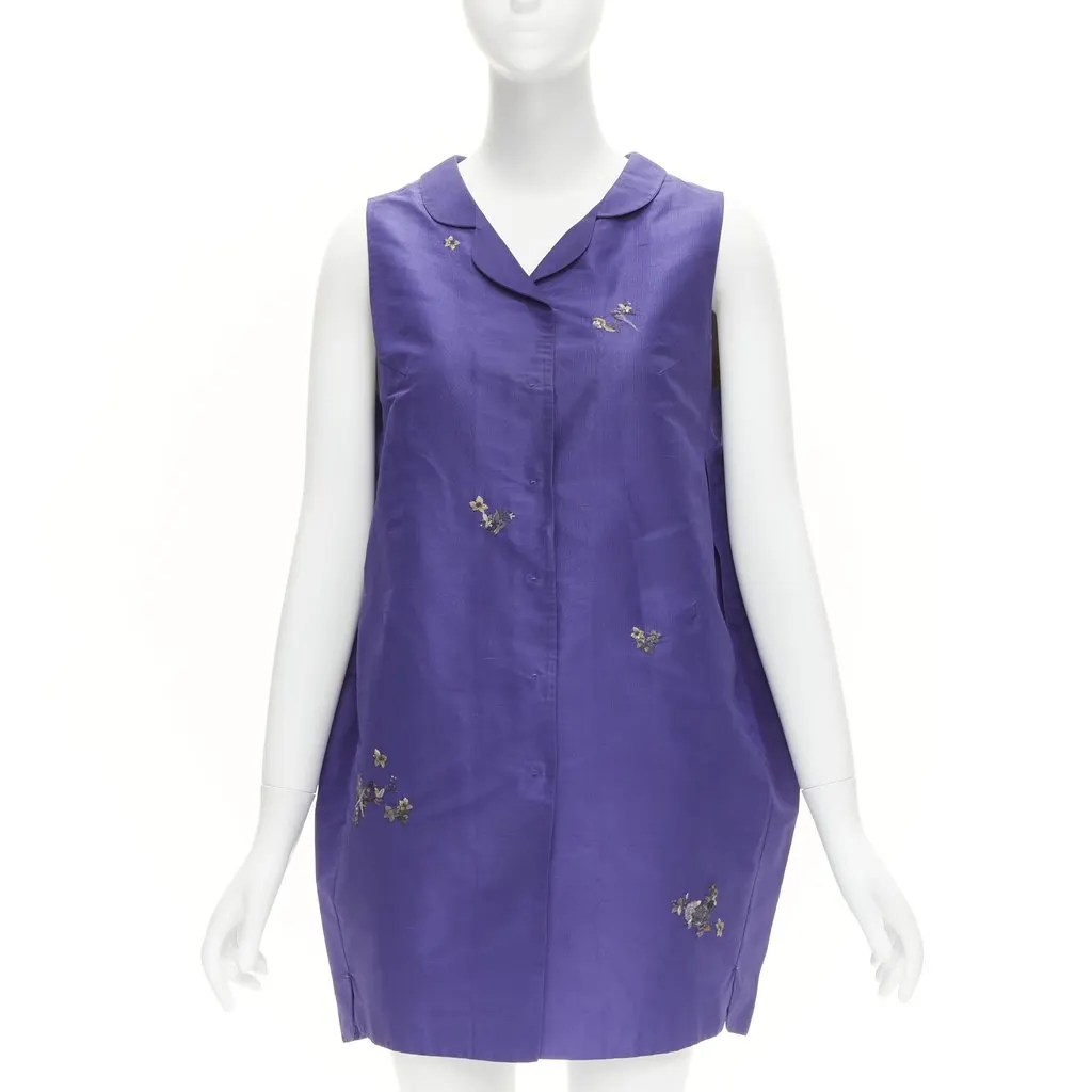 Shiatzy Chen Bird Embroidery Vest Purple Silk Very good - Front View