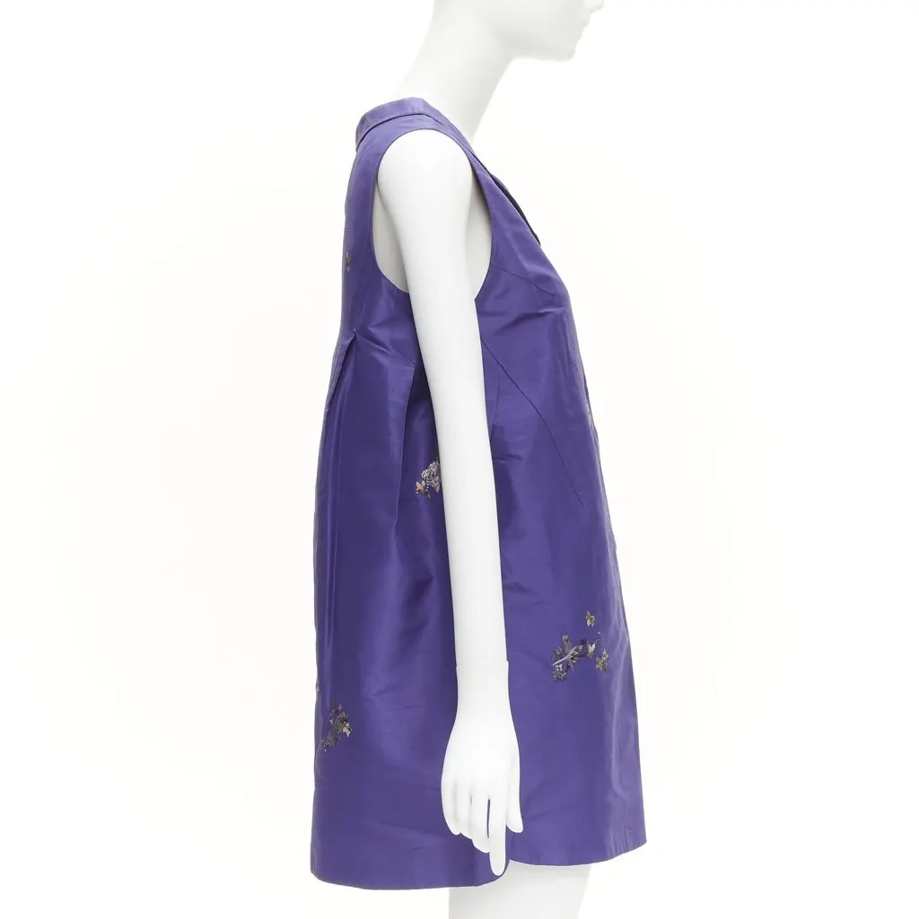 Shiatzy Chen Bird Embroidery Vest Purple Silk Very good - Model View