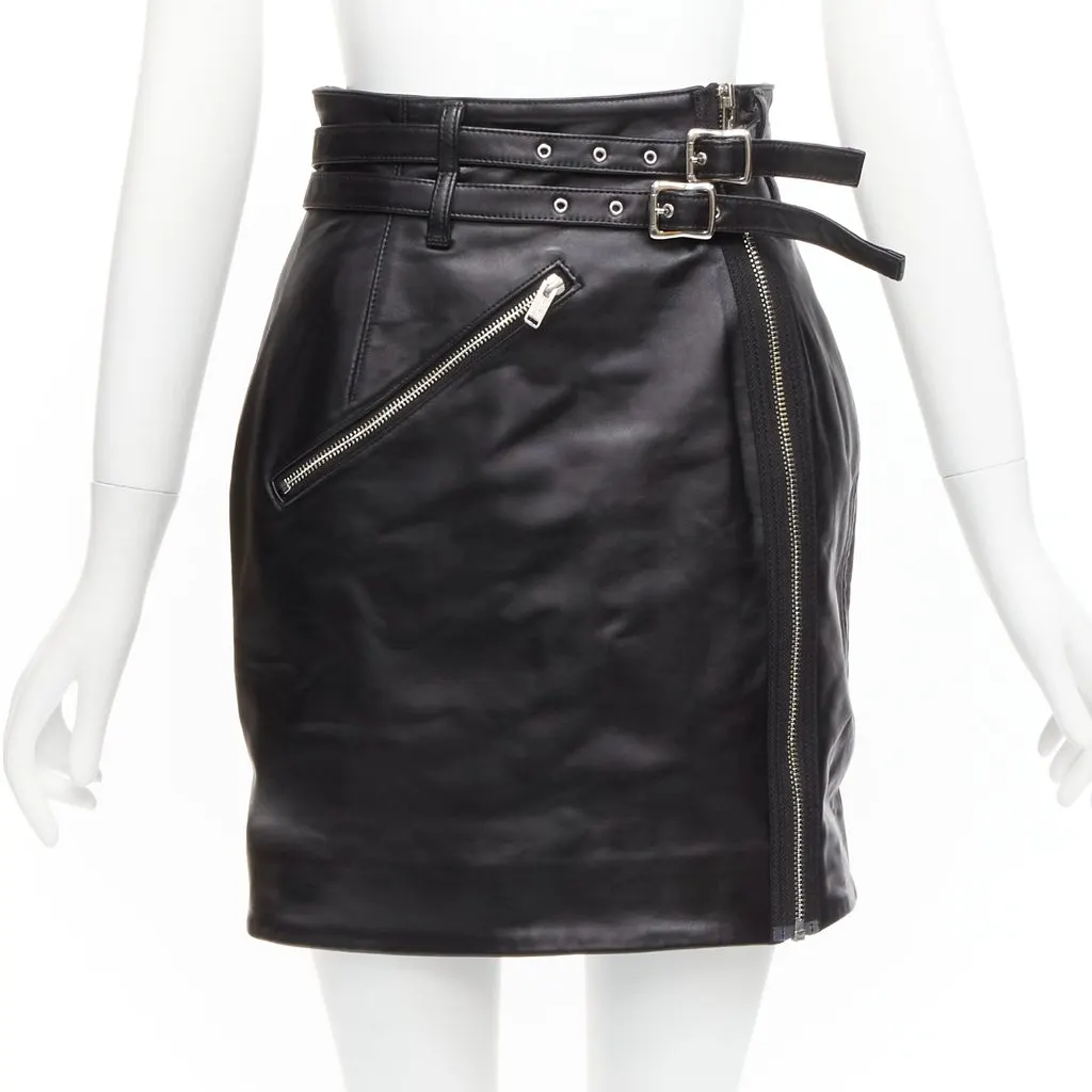 Undercover Biker Leather Skirt Black Leather Very good - Front View