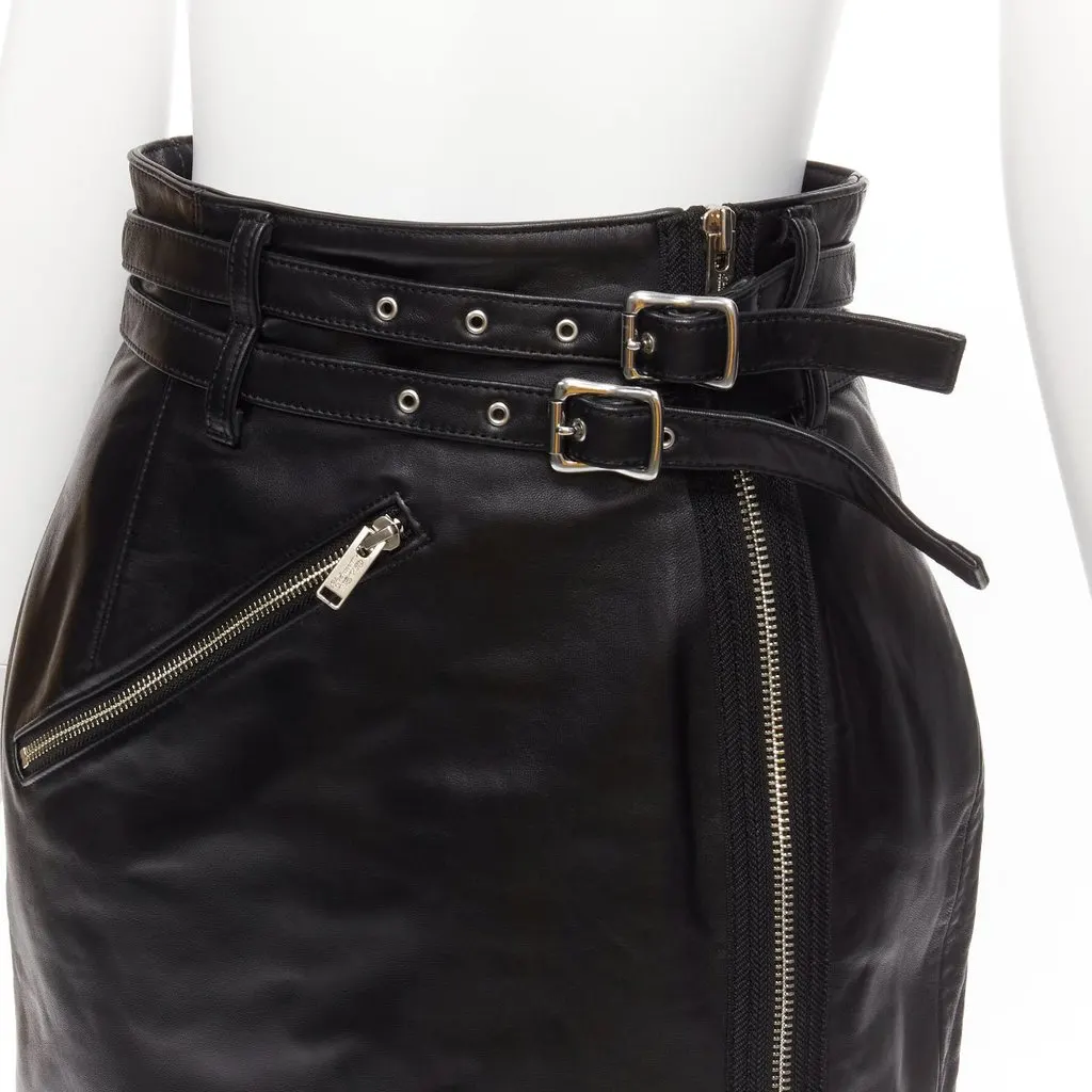 Undercover Biker Leather Skirt Black Leather Very good - Back View