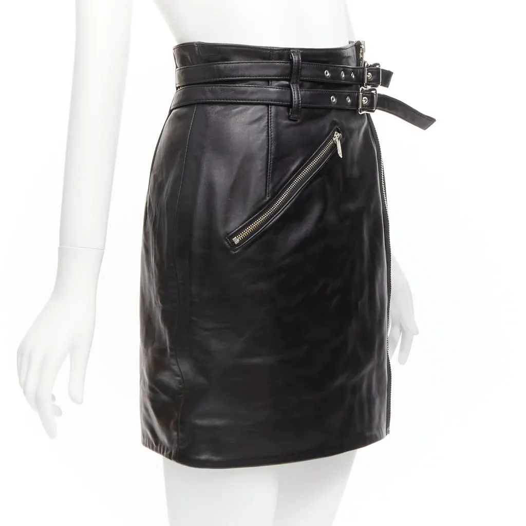 Undercover Biker Leather Skirt Black Leather Very good - Inside View