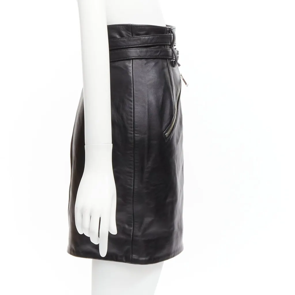Undercover Biker Leather Skirt Black Leather Very good - Model View