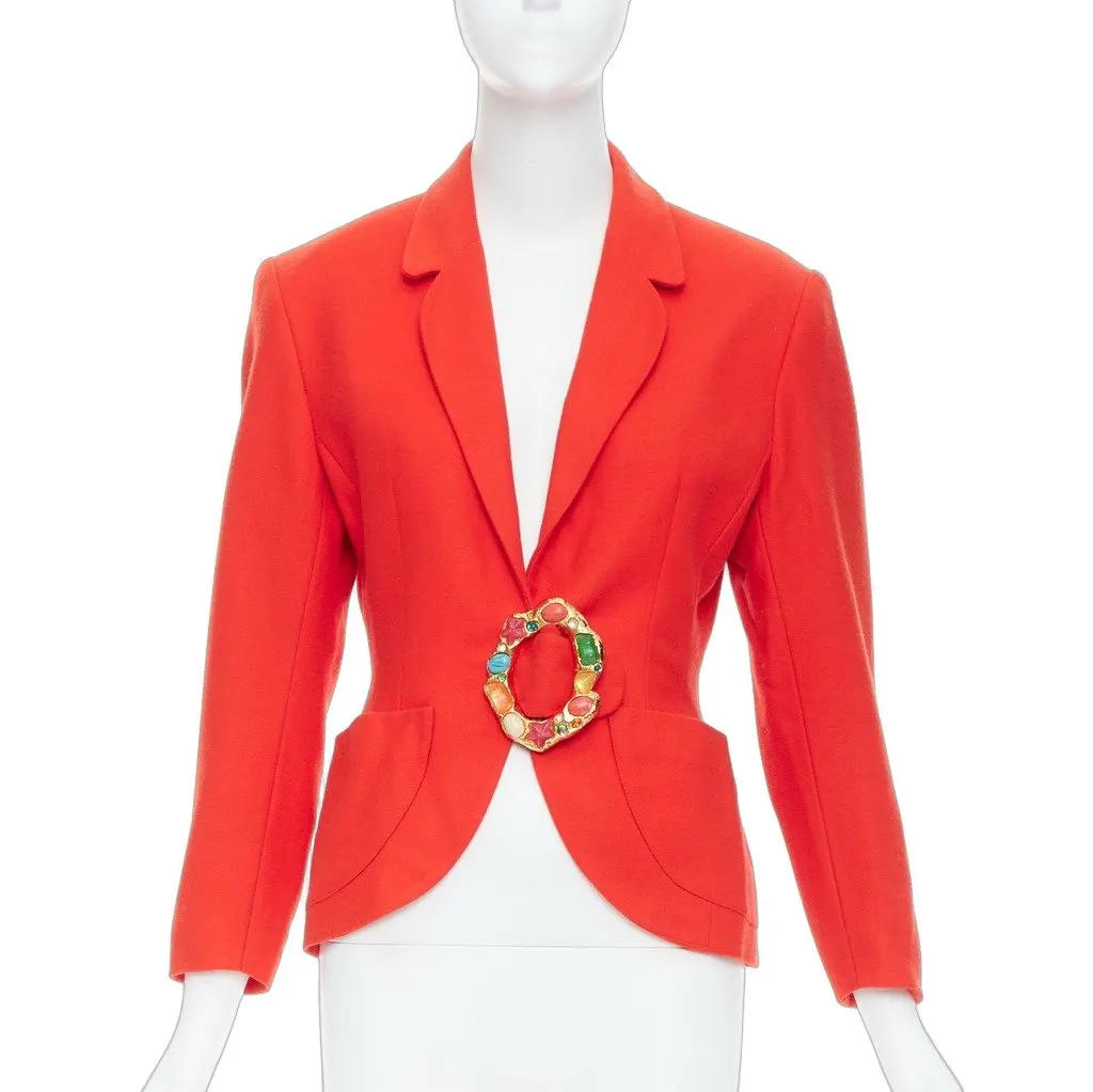 Unsigned Multicolor Buckle Blazer Red Acetate Never worn - Front View