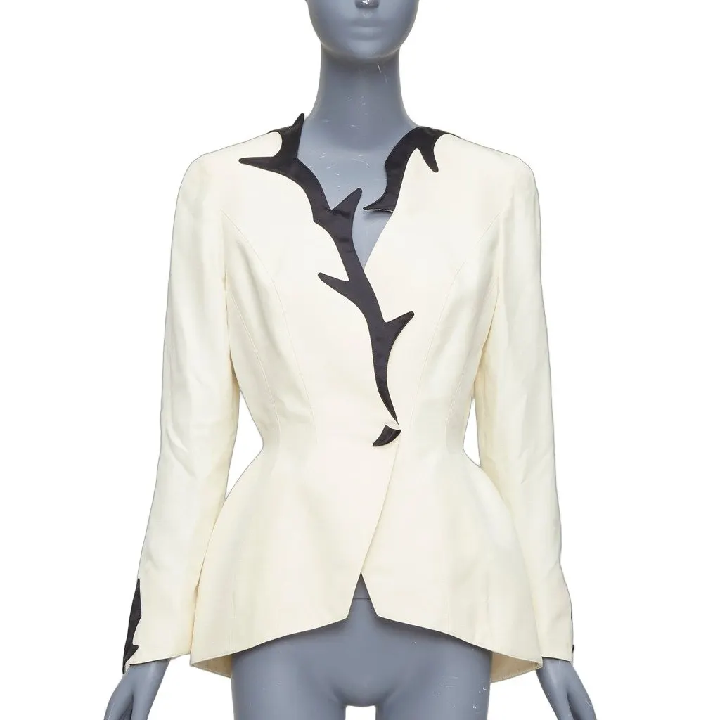 Thierry Mugler Cotton Peplum Blazer Ecru Cotton Very good - Front View