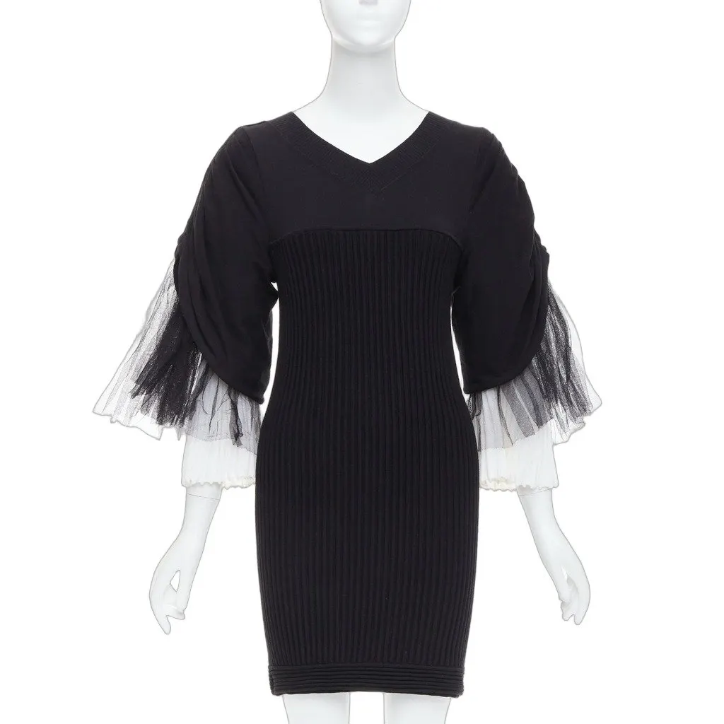 Chanel Puff Tulle Dress Black Cotton Very good - Front View