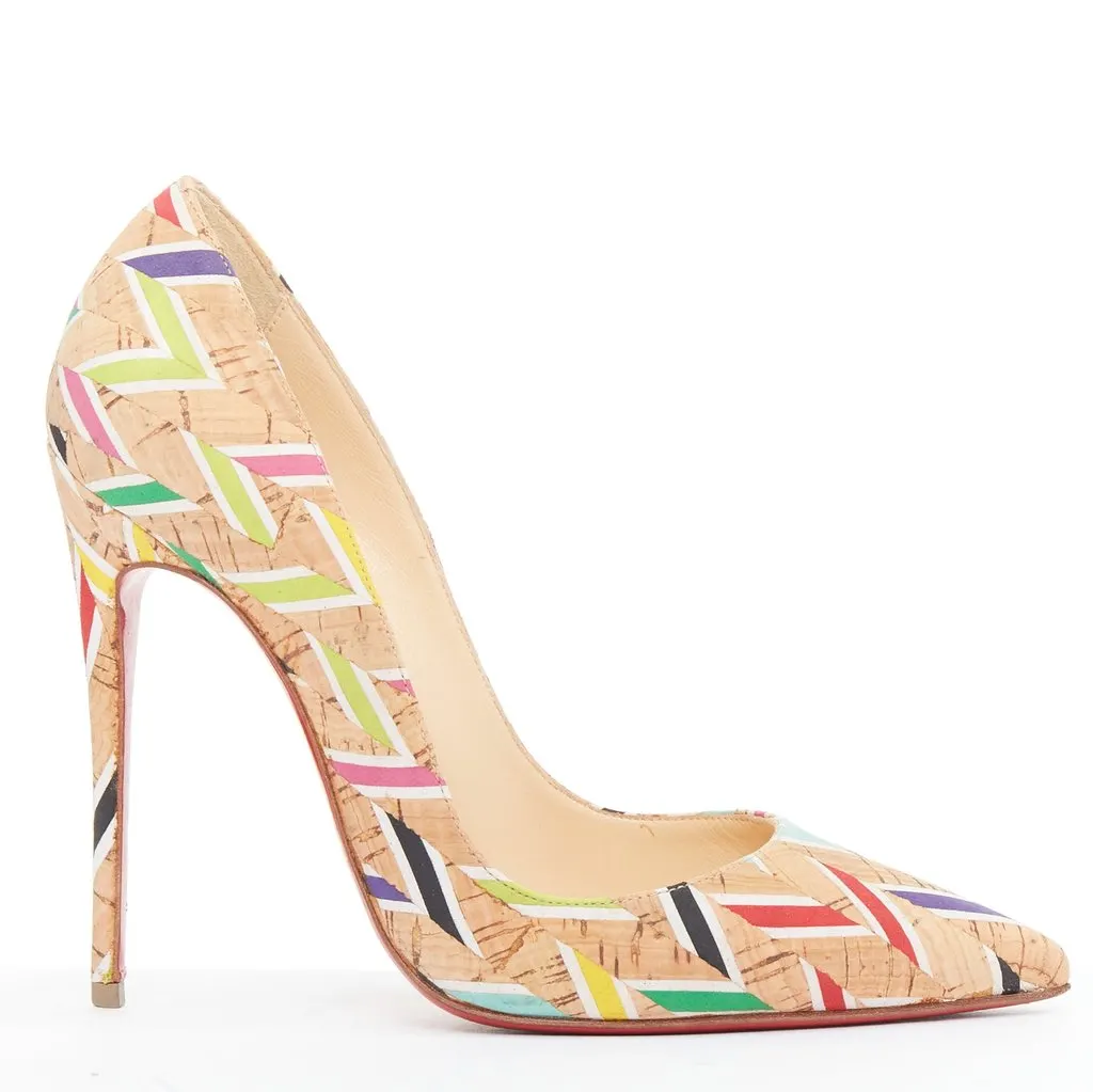 Christian Louboutin Cork Chevron So Kate Beige Polyester Good - Front View