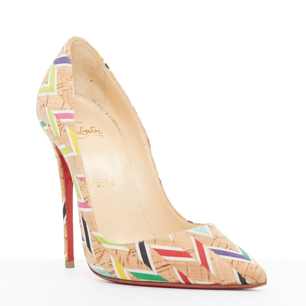 Christian Louboutin Cork Chevron So Kate Beige Polyester Good - Back View