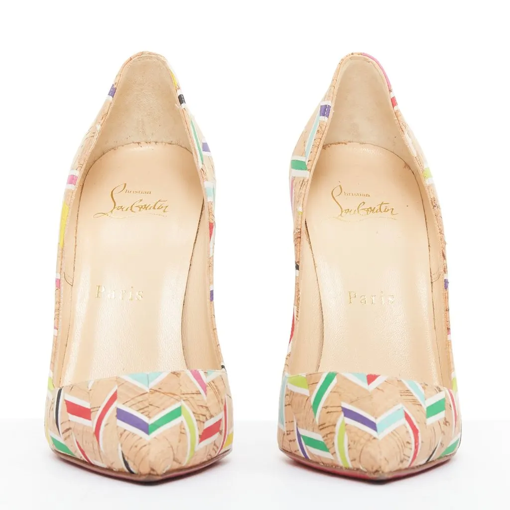 Christian Louboutin Cork Chevron So Kate Beige Polyester Good - Inside View