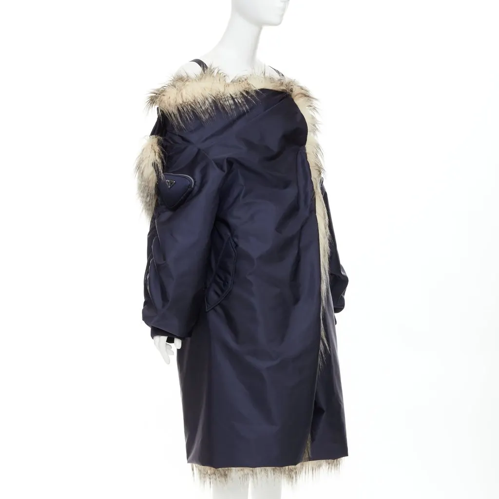 Prada Navy Polyester Coat Navy Polyester Never worn, with tag - Model View