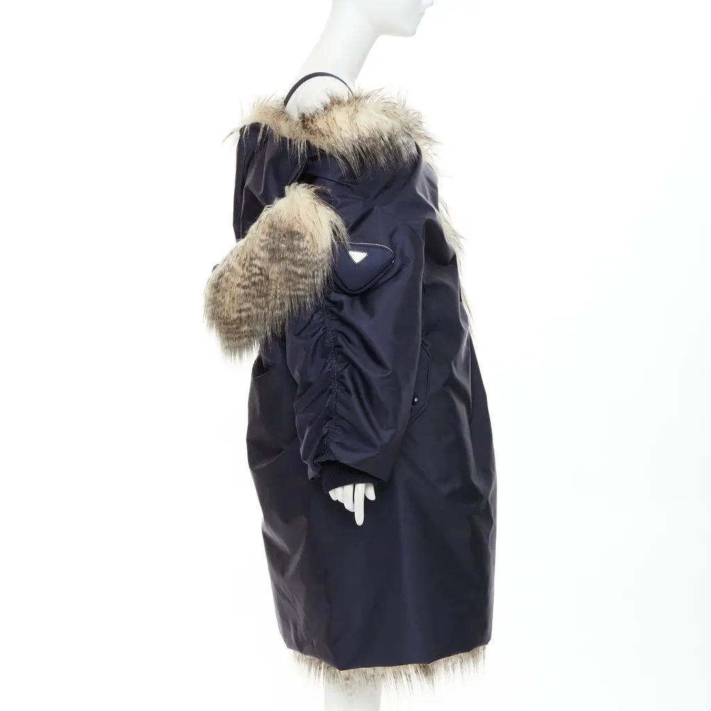 Prada Navy Polyester Coat Navy Polyester Never worn, with tag - Box View