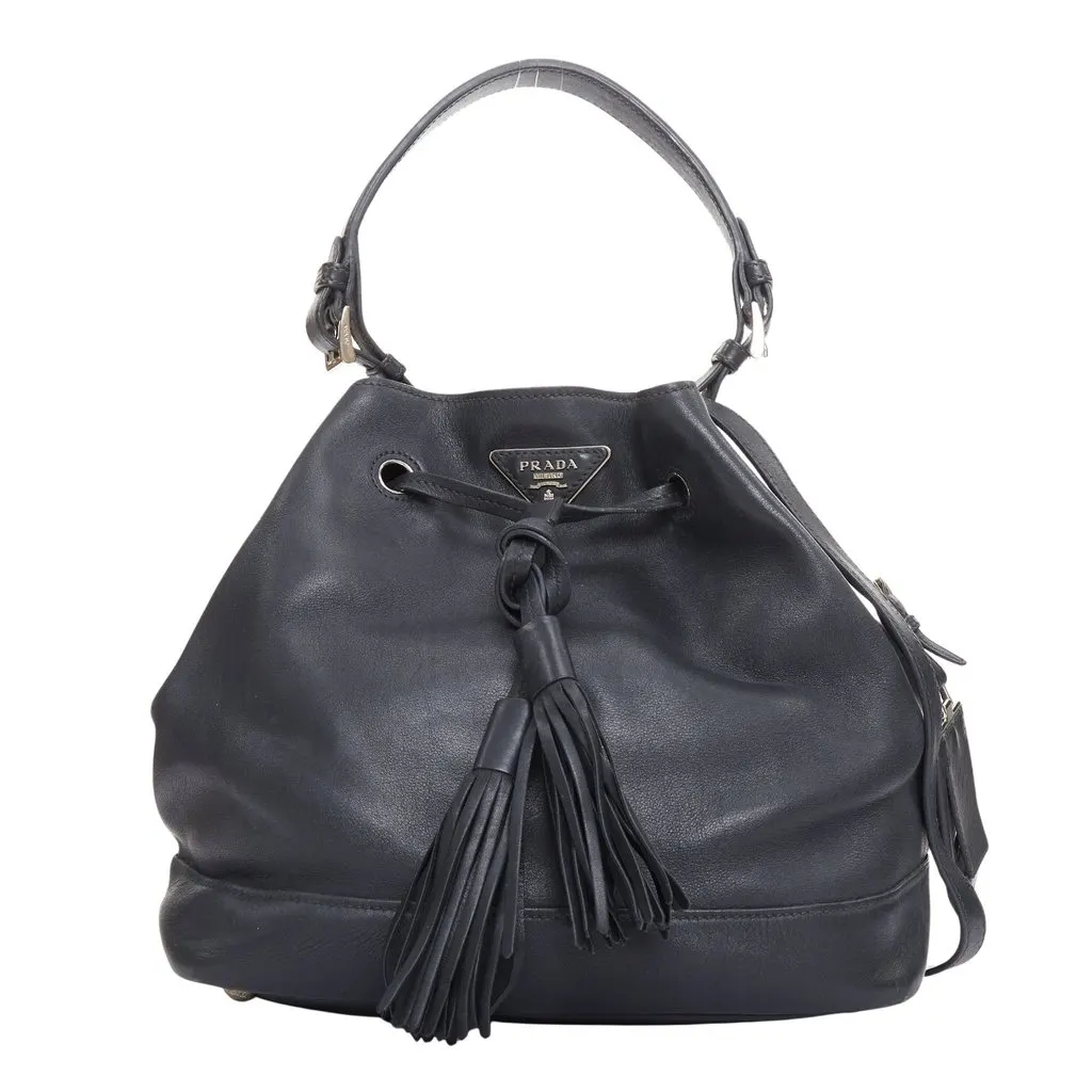 Prada City Calf Bucket Black Leather Fair - Front View