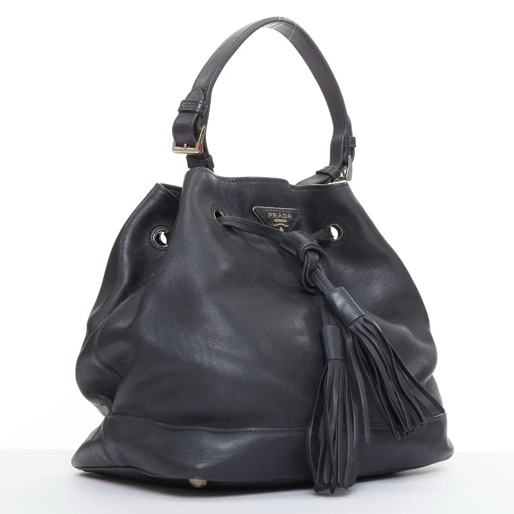Prada City Calf Bucket Black Leather Fair - Inside View