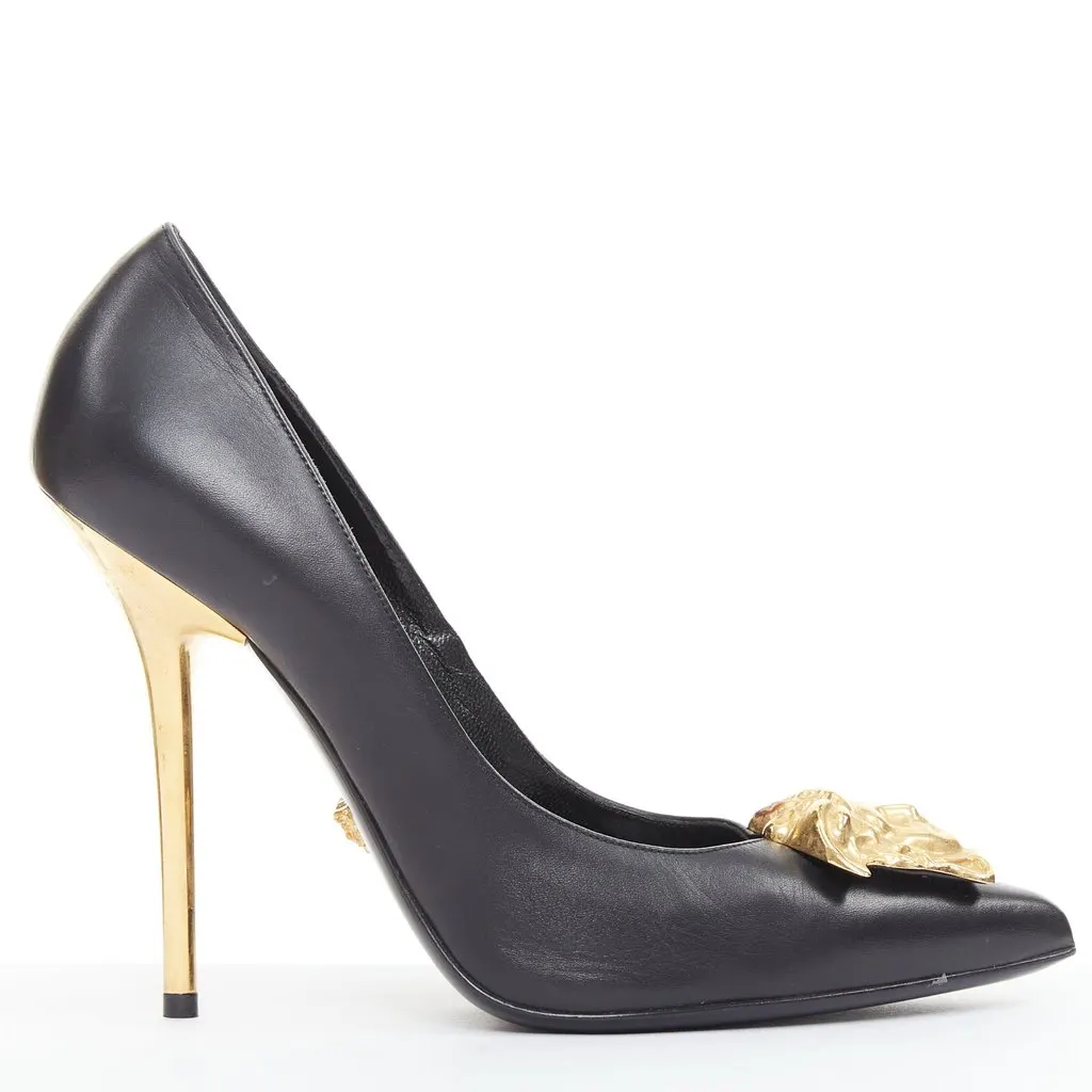 Versace Black Leather Heels Black Leather Good - Back View