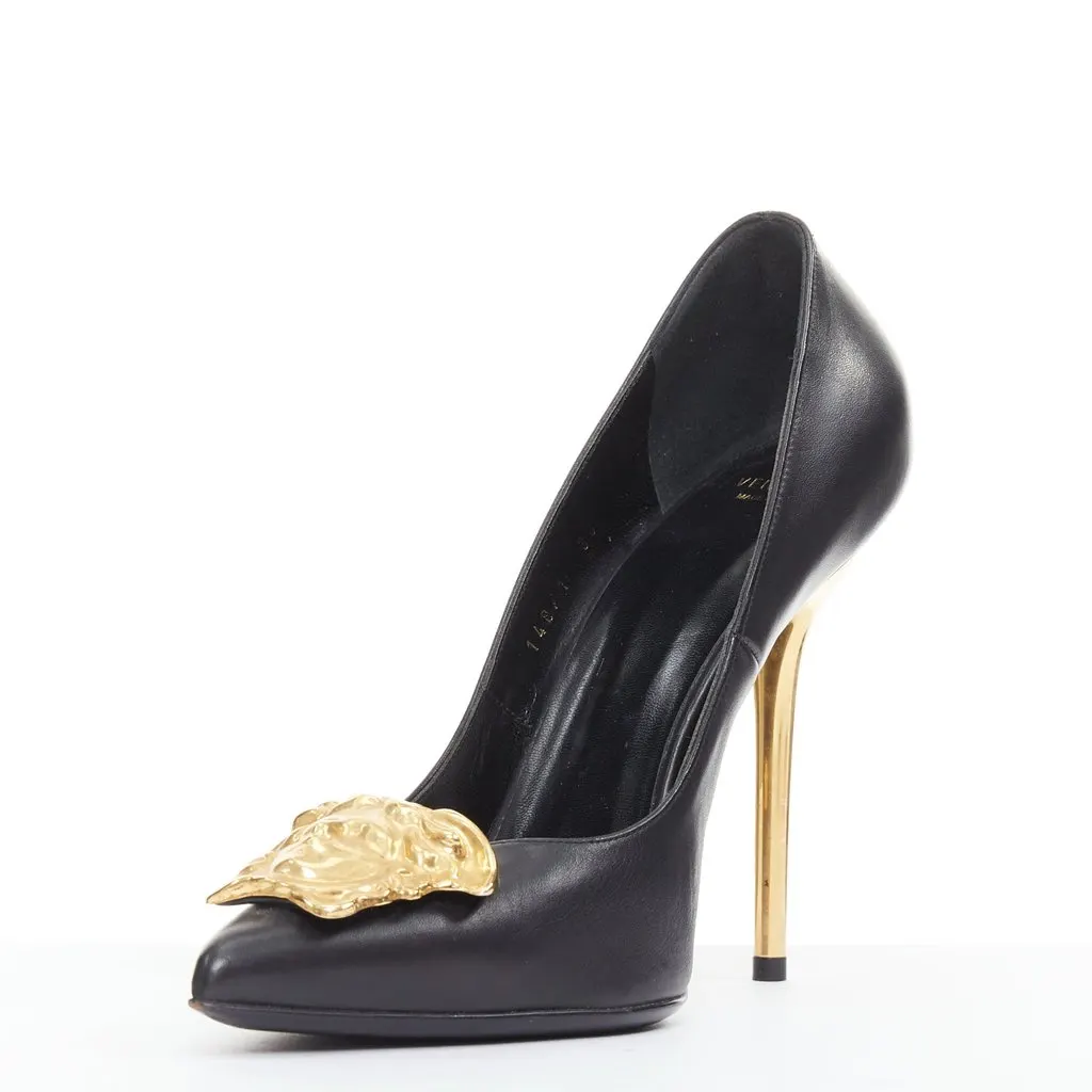 Versace Black Leather Heels Black Leather Good - Model View
