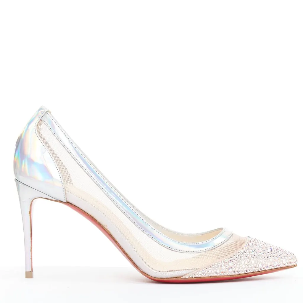 Christian Louboutin Galavati Strass 85 Silver Leather Very good - Front View