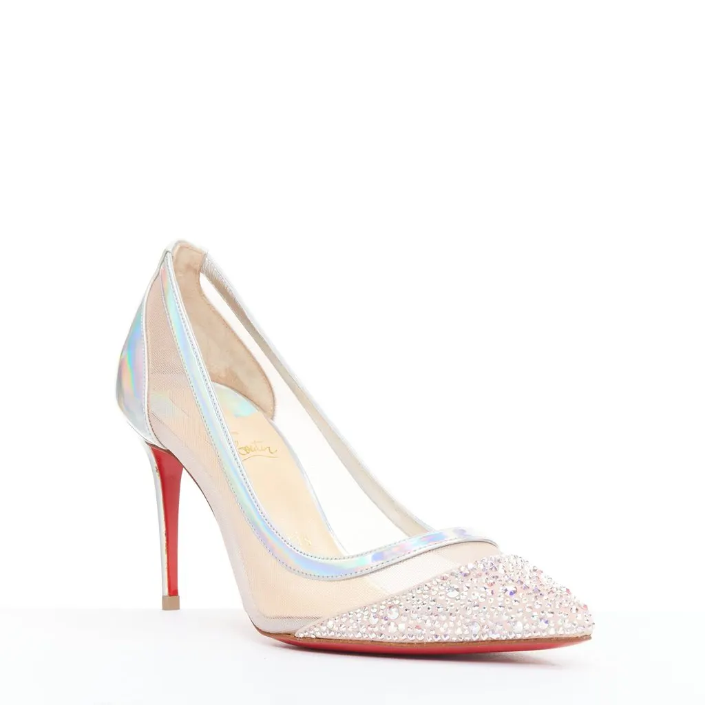 Christian Louboutin Galavati Strass 85 Silver Leather Very good - Back View