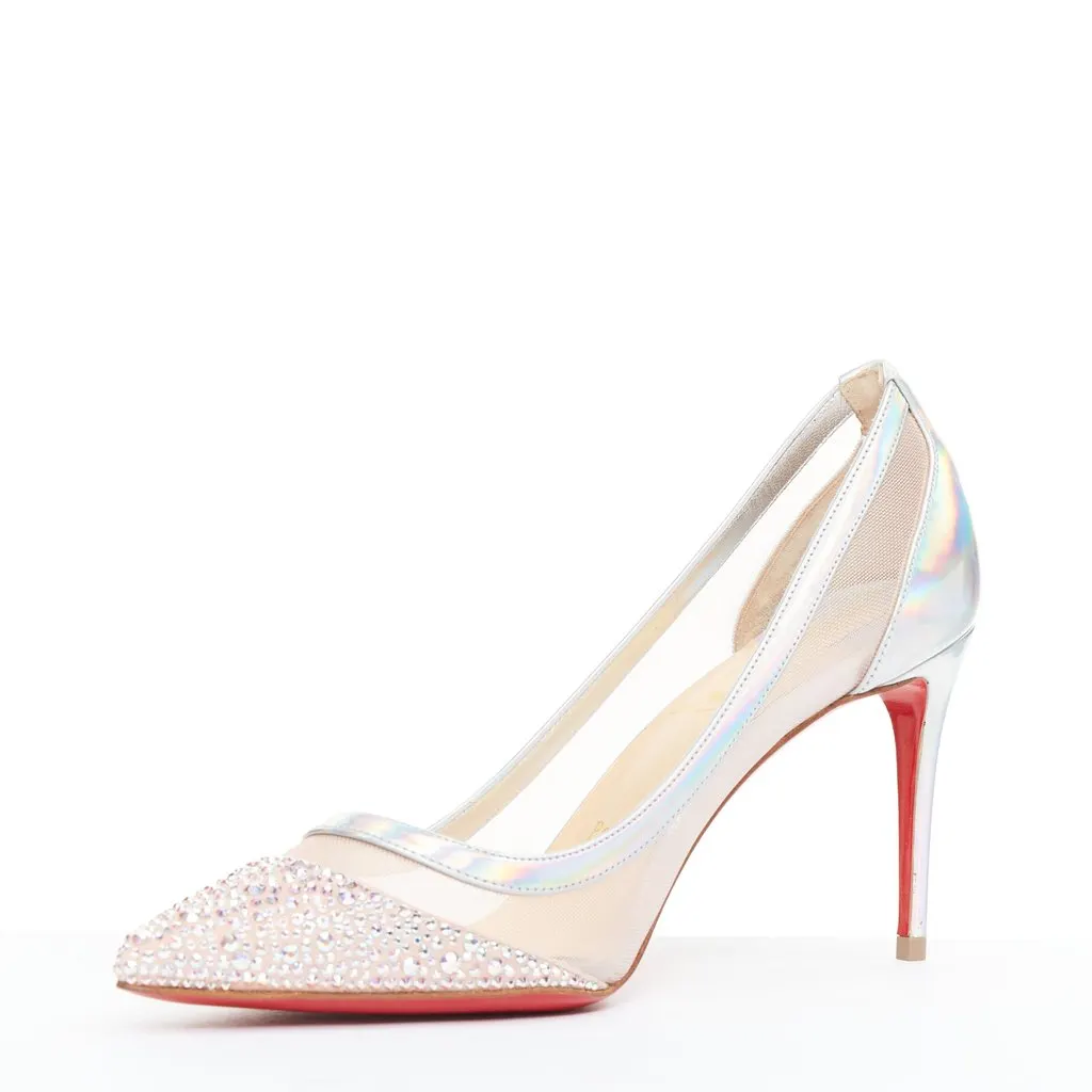 Christian Louboutin Galavati Strass 85 Silver Leather Very good - Model View