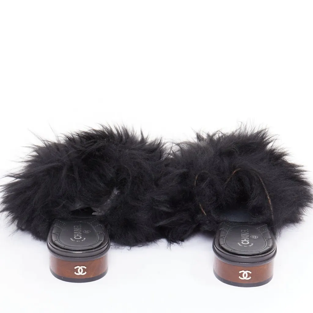 Chanel Black Fur Sandals Black Fur Very good - Back View