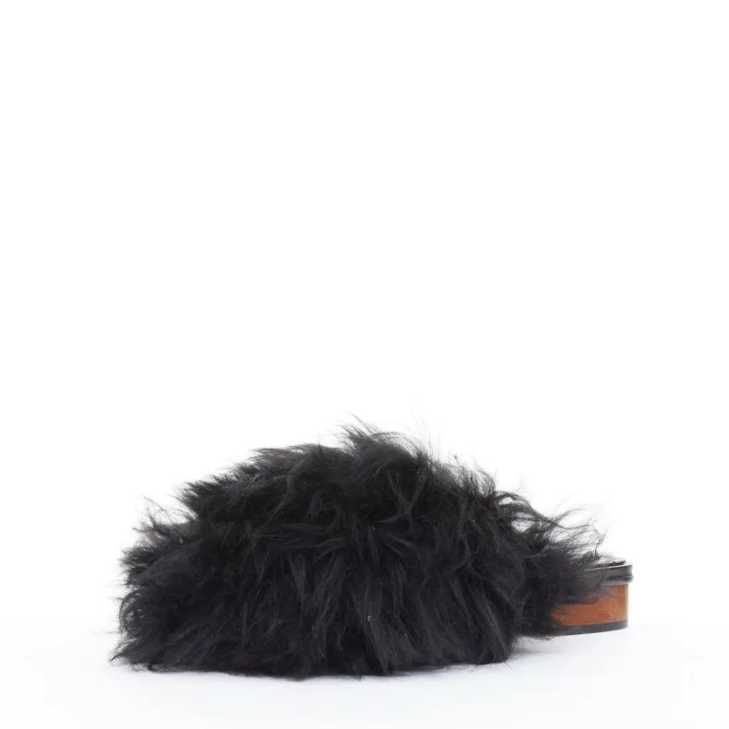 Chanel Black Fur Sandals Black Fur Very good - Box View