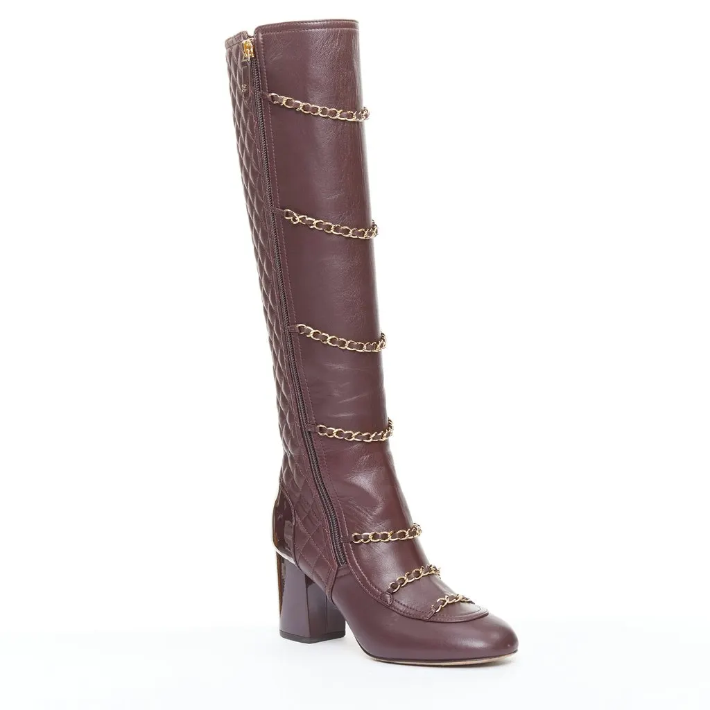 Chanel Burgundy Leather Boots Burgundy Leather Very good - Back View