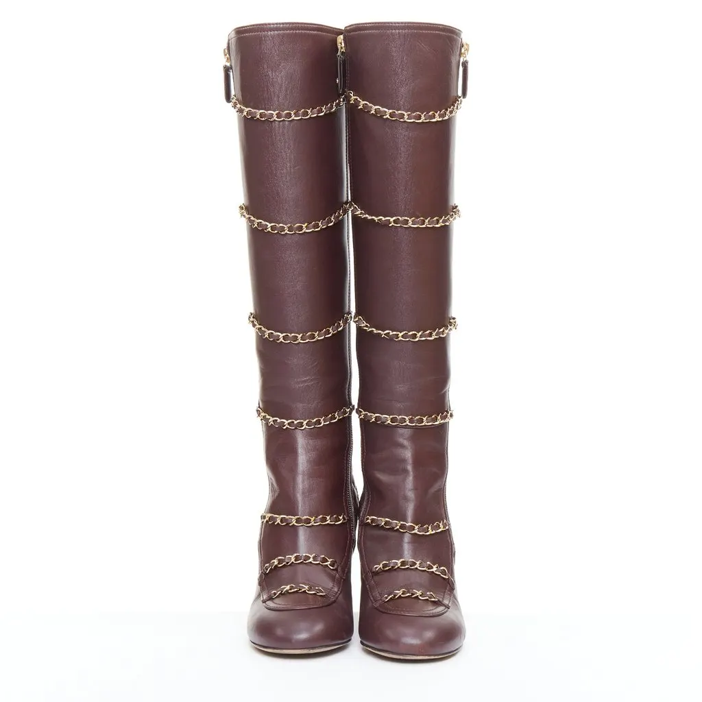 Chanel Burgundy Leather Boots Burgundy Leather Very good - Inside View