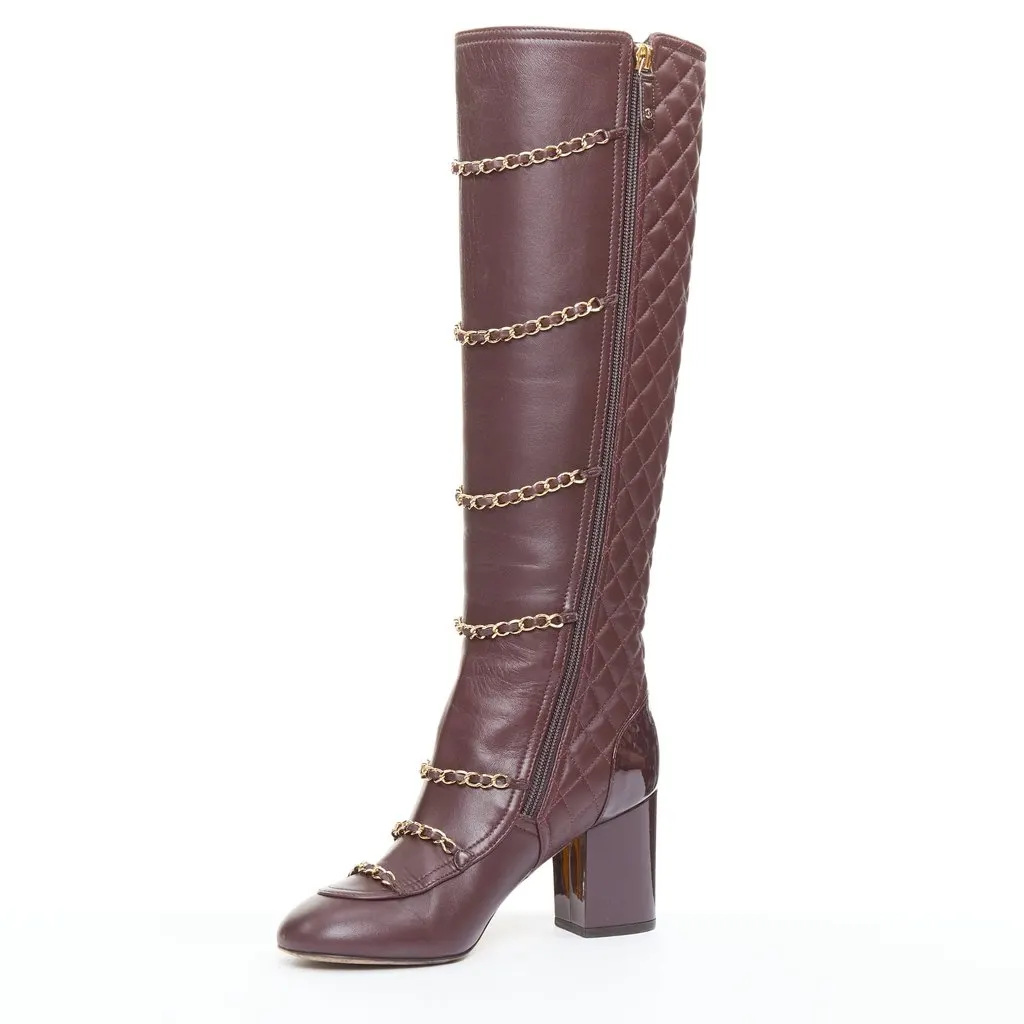 Chanel Burgundy Leather Boots Burgundy Leather Very good - Model View