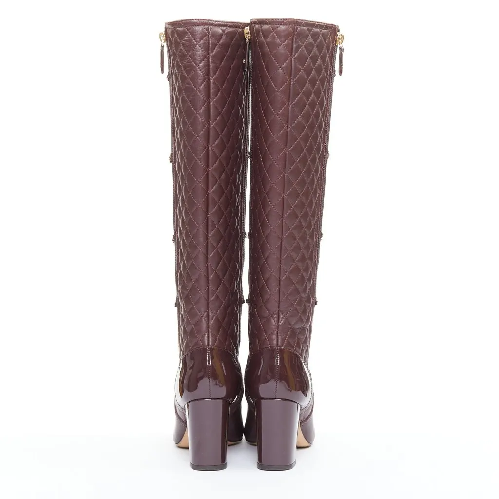 Chanel Burgundy Leather Boots Burgundy Leather Very good - Box View