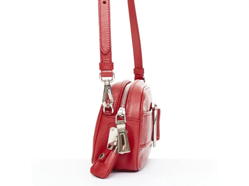 Prada Saffiano Buckle Camera Red Leather Good - Model View
