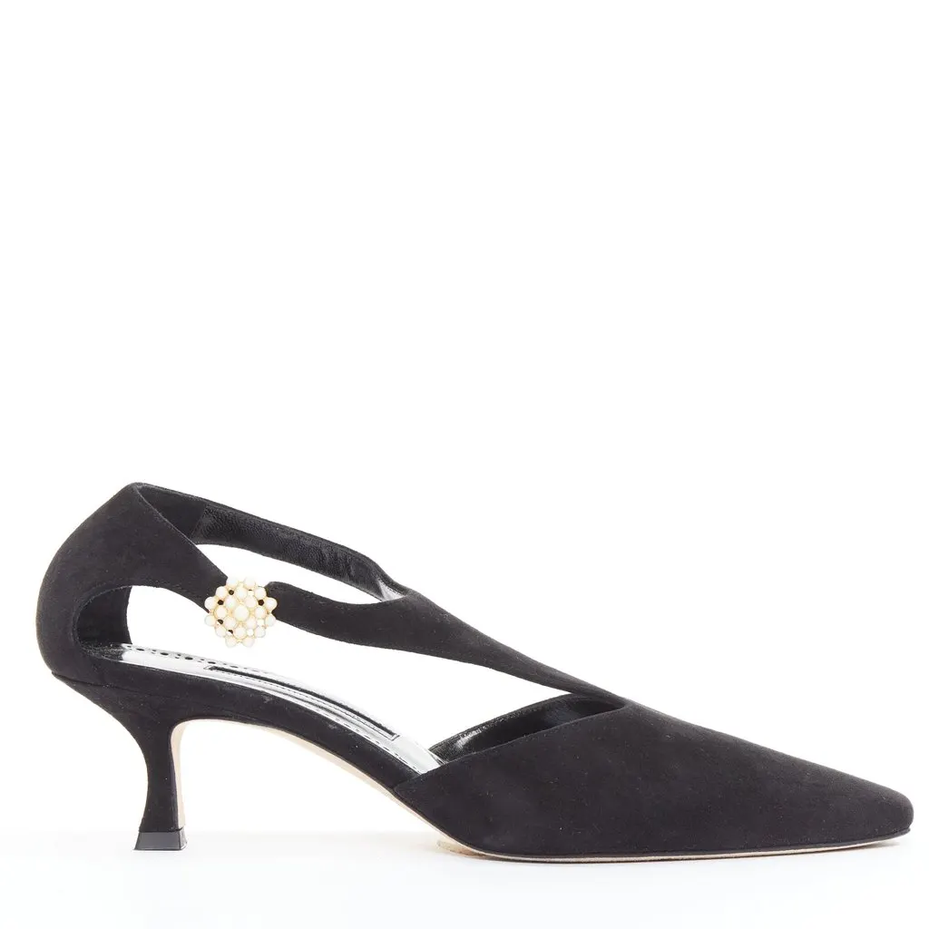 Manolo Blahnik Shufta 50 Black Suede Good - Front View