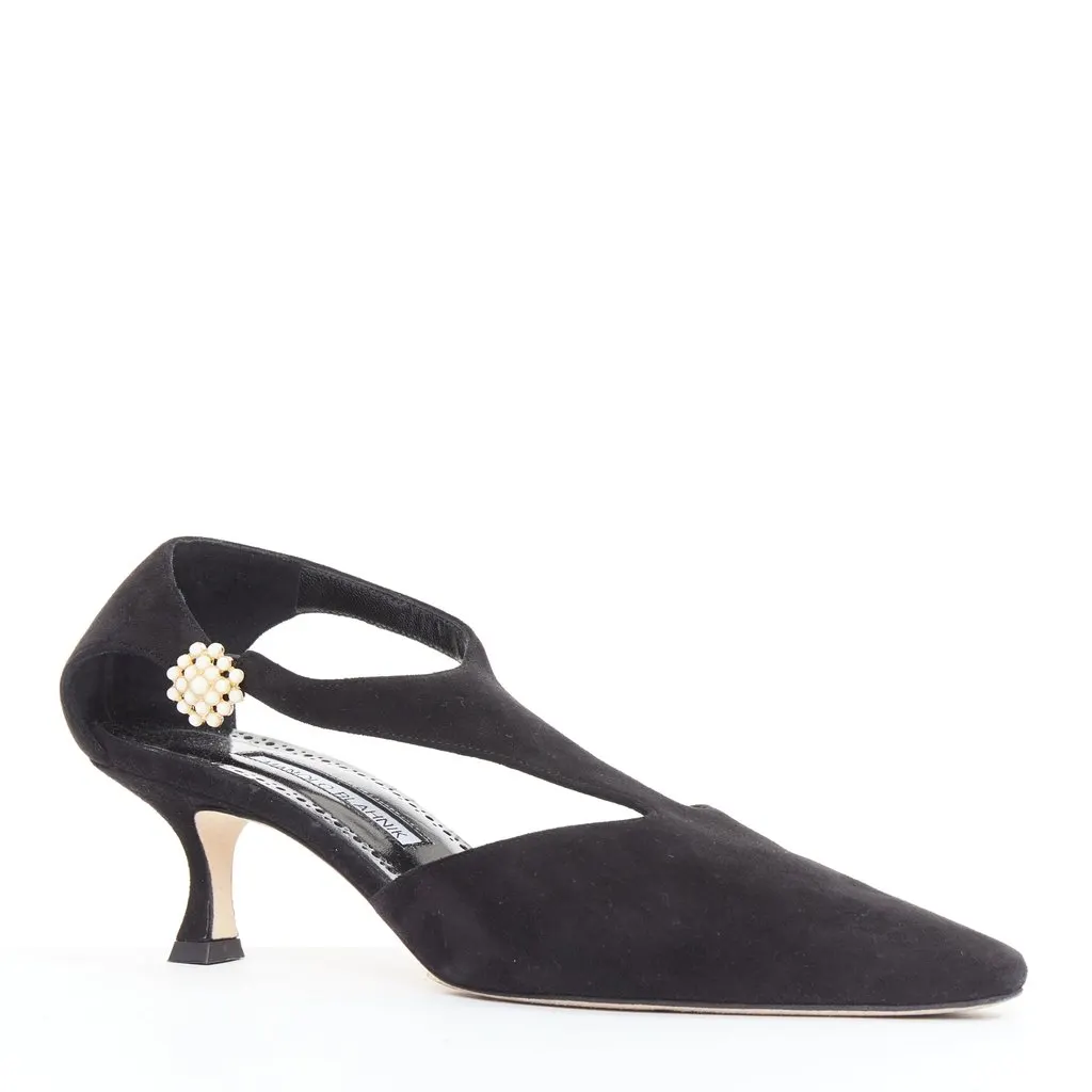 Manolo Blahnik Shufta 50 Black Suede Good - Inside View