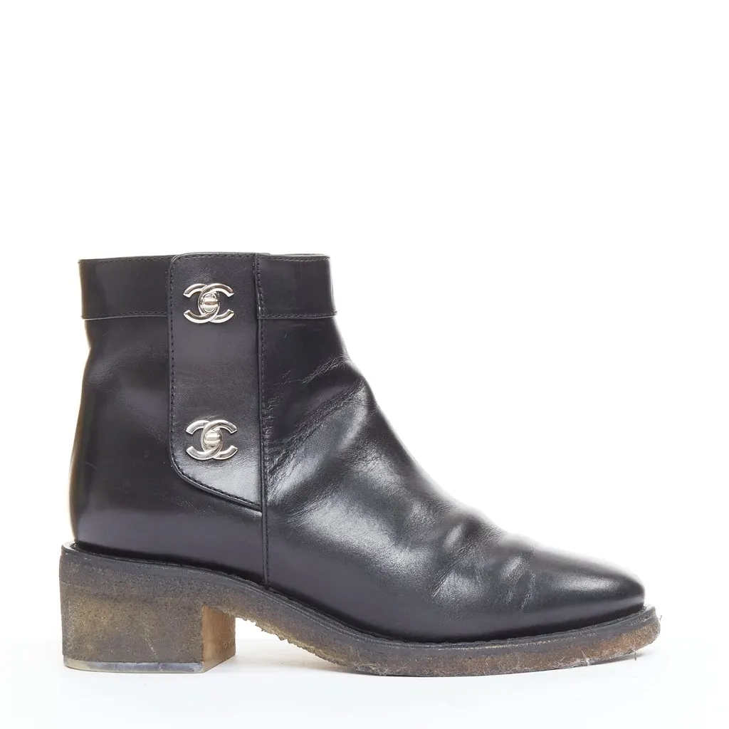 Chanel Black Leather Boots Black Leather Fair - Front View