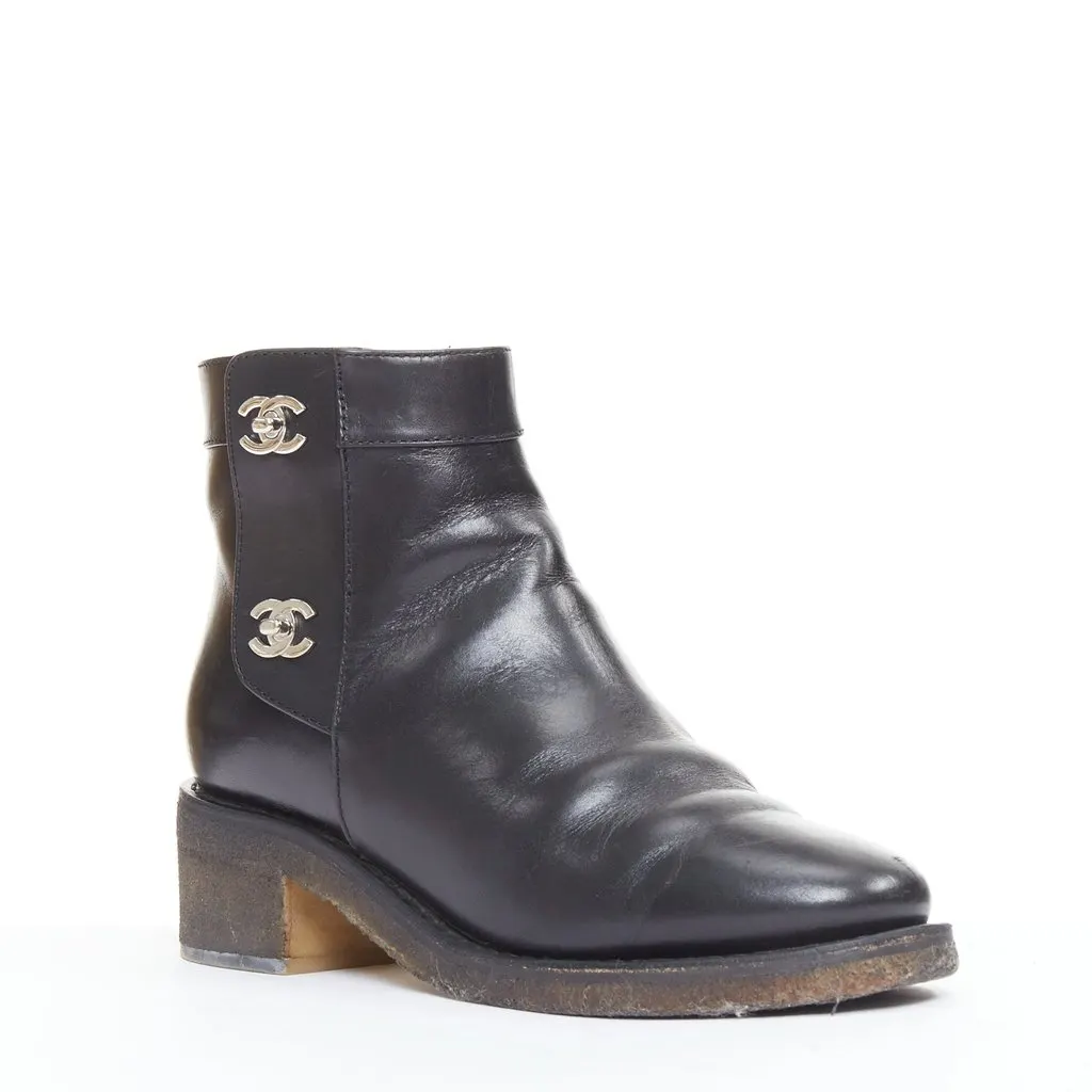 Chanel Black Leather Boots Black Leather Fair - Back View